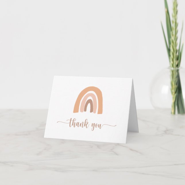 Boho Rainbow Watercolor Pink Neutral Thank You Card (Front)