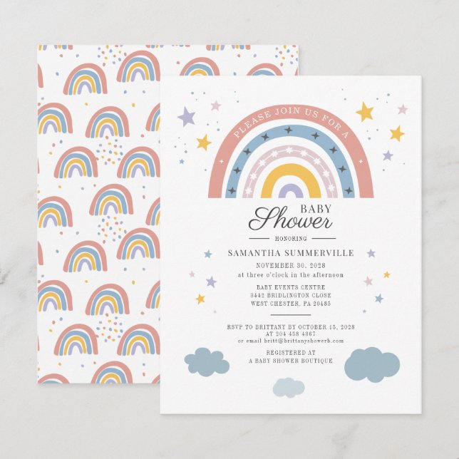 Boho Rainbow Watercolor Script Baby Shower (Front/Back)