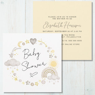 Boho Rainbow Watercolor Yellow Baby Shower Invitation