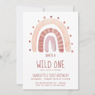 Boho Rainbow Wild One Birthday Invitation
