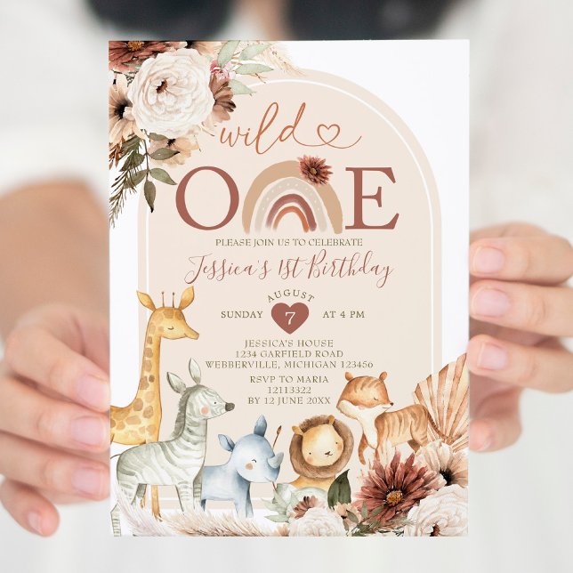 Boho Rainbow Wild ONE Birthday Safari Animals Invitation (Creator Uploaded)