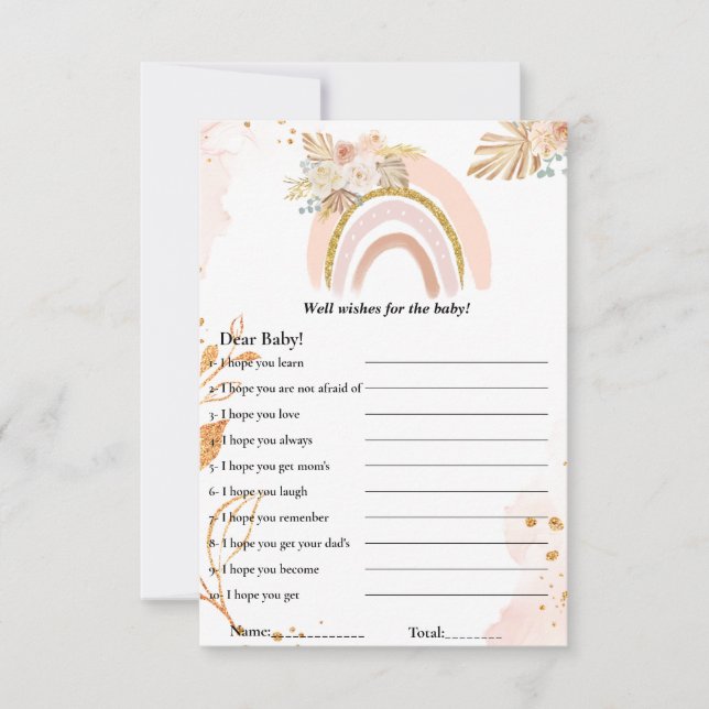 Boho Rainbow wishes for the baby shower game Card (Front)