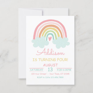 Boho Rainbow With Clouds Birthday Party Invitation