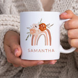 Boho Rainbow with Flowers | Neutral Color Coffee Mug<br><div class="desc">This trendy and stylish mug features a boho rainbow,  made up of various neutral tones and a bouquet of orange and peach colored flowers. Add your name to personalize.</div>
