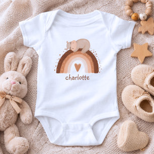 Boho Rainbow with Hippo Monogram  Baby Bodysuit