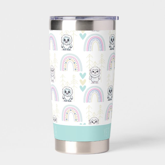 Boho Rainbow With Pastel Hearts Cute Yeti  Insulated Tumbler (Left)