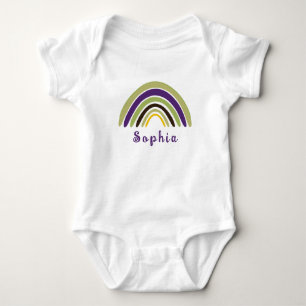 Boho Rainbow with Personalised Name in Green Baby Bodysuit
