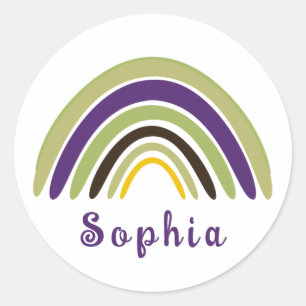 Boho Rainbow with Personalised Name in Green Classic Round Sticker