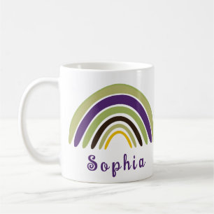 Boho Rainbow with Personalised Name in Green Coffee Mug
