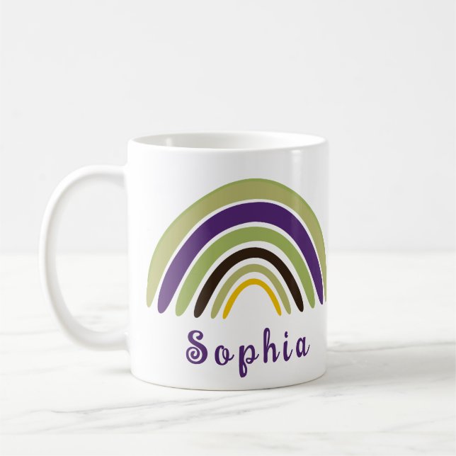Boho Rainbow with Personalised Name in Green Coffee Mug (Left)