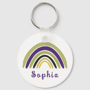 Boho Rainbow with Personalised Name in Green Key Ring