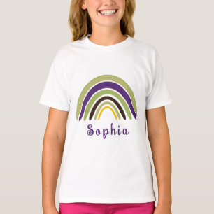 Boho Rainbow with Personalised Name in Green T-Shirt