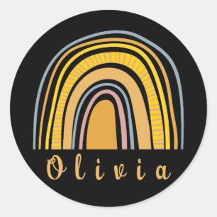 Boho Rainbow with Personalised Name Whimsical  Classic Round Sticker