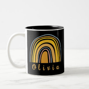 Boho Rainbow with Personalised Name Whimsical Two-Tone Coffee Mug