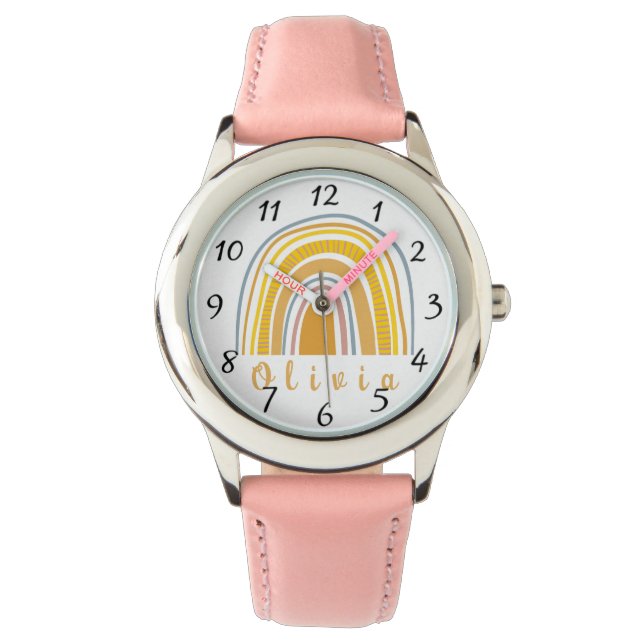 Boho Rainbow with Personalised Name Whimsical  Watch (Front)