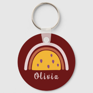 Boho Rainbow with Personalised Name Yellow Key Ring