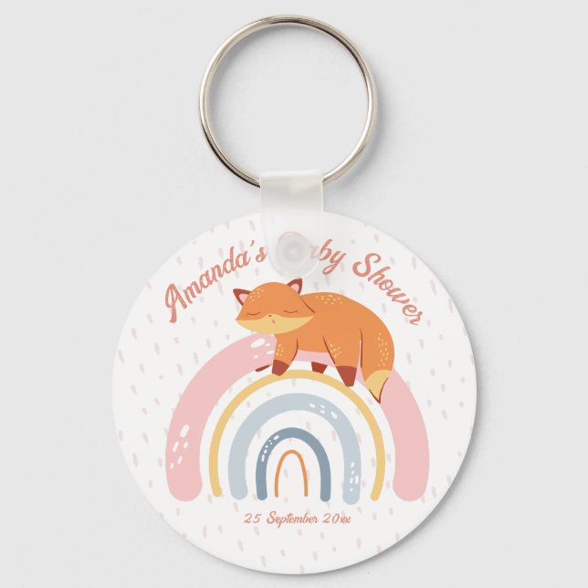 Boho rainbow with sleeping fox baby shower  key ring (Front)