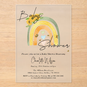 Boho Rainbow With Sunflowers Baby Shower Acrylic Invitations