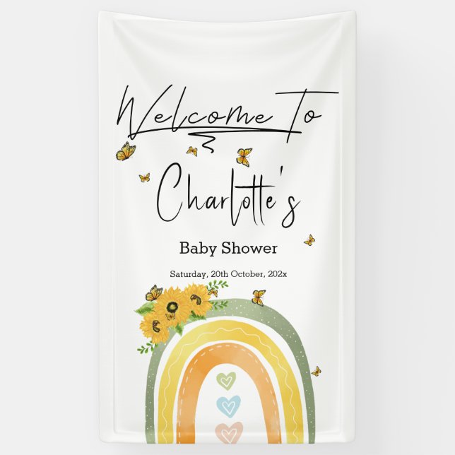 Boho Rainbow With Sunflowers Baby Shower Banner (Vertical)