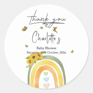 Boho Rainbow With Sunflowers Baby Shower Classic Round Sticker