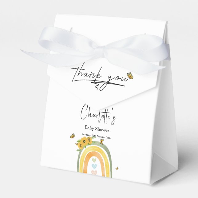 Boho Rainbow With Sunflowers Baby Shower Favour Box (Front Side)