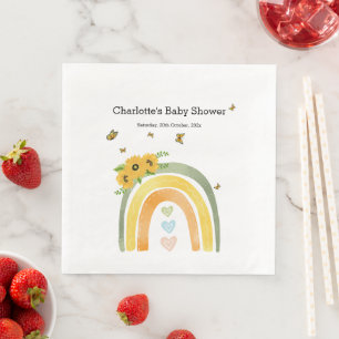 Boho Rainbow With Sunflowers Baby Shower Napkin