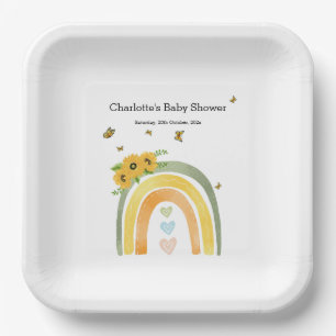 Boho Rainbow With Sunflowers Baby Shower Paper Plate