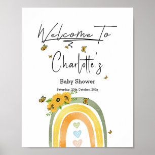 Boho Rainbow With Sunflowers Baby Shower Welcome Poster