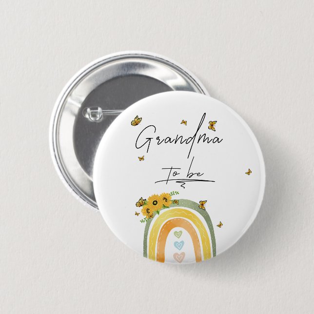 Boho Rainbow With Sunflowers Grandma-to-be Button (Front & Back)