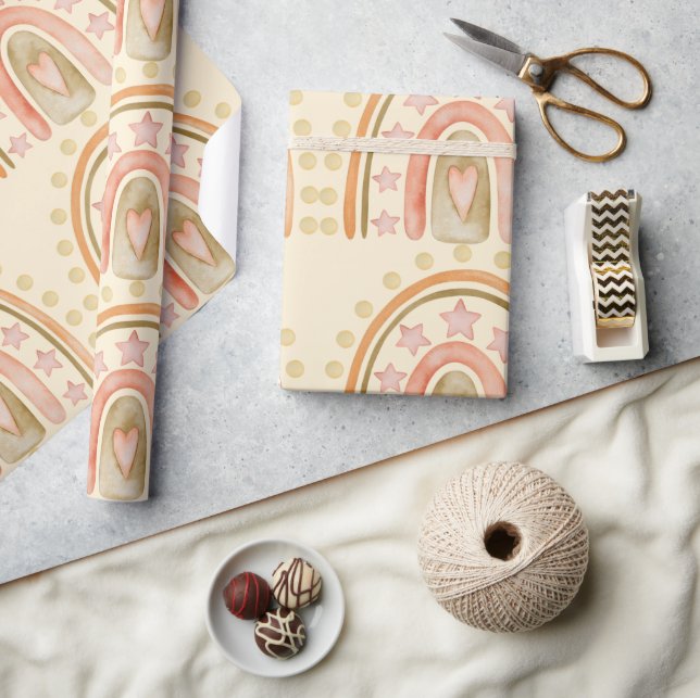 Boho Rainbow Yellow Orange and Green Girls Wrapping Paper (Crafts)