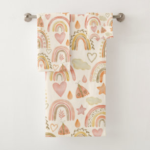Boho Rainbows Earthy Terracotta Bath Towels Set
