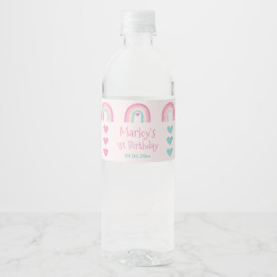 Boho Rainbows Hearts 1st Birthday Party Water Bottle Label