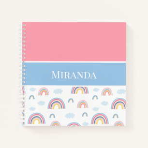 Boho Rainbows Pink Blue Your Name Typography Notebook