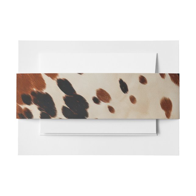 Boho Ranch Cowhide Wedding Invitation Belly Band (Front Example)