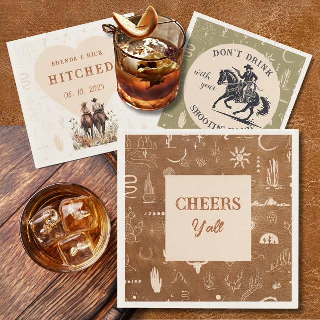 Boho Ranch Wedding Cheers Paper Cocktail Napkin (Creator Uploaded)