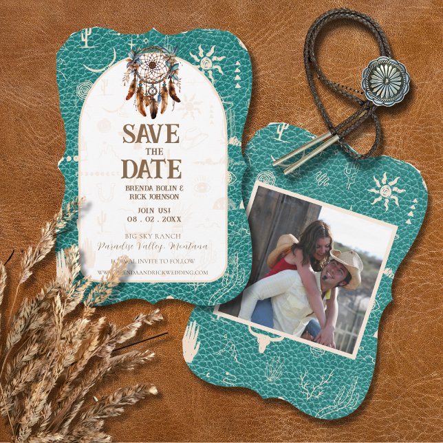 Boho Ranch Wedding Turquoise Photo Save the Date (Creator Uploaded)