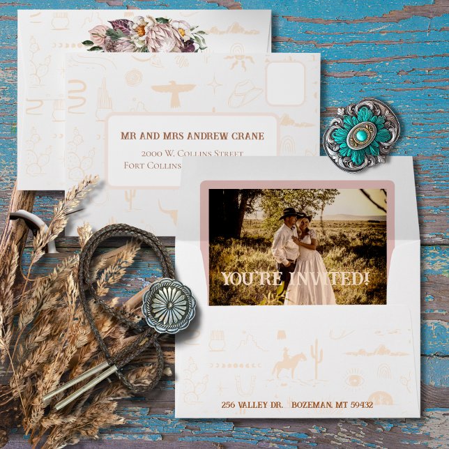 Boho Ranch Wild West Wedding Photo Invite Envelope (Creator Uploaded)