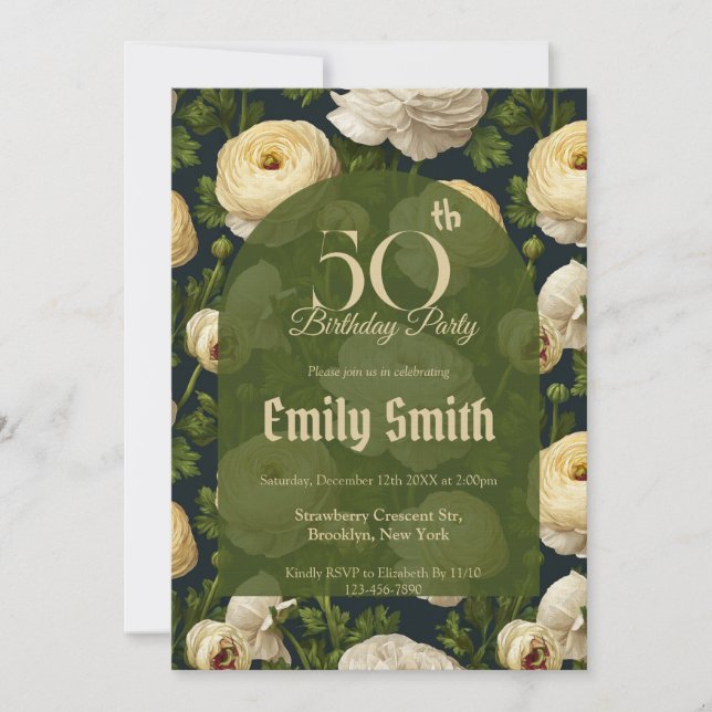 Boho Ranunculus Accent Surprise Birthday Invitation (Front)