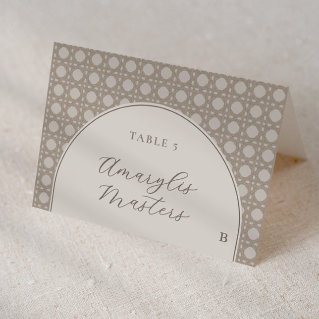 Boho Rattan Bamboo Cane Wedding Place Cards (Bamboo cane weave print in neutral colors individual place cards (customer must score / fold card))