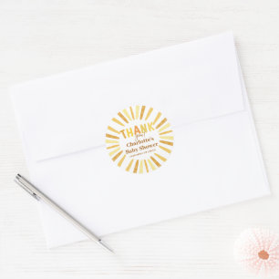 Boho Ray of Sunshine Baby Shower Thank You Classic Round Sticker