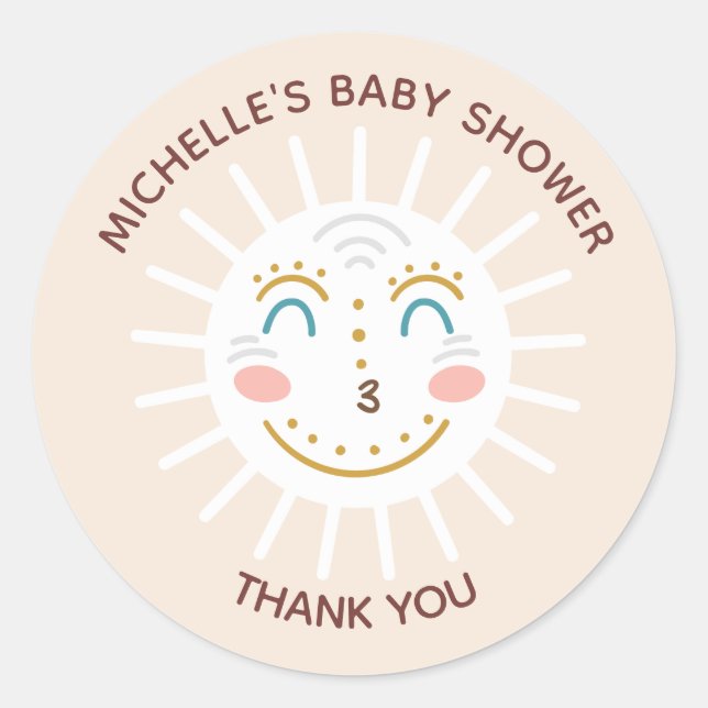 Boho Ray of Sunshine Thank You  Classic Round Sticker (Front)