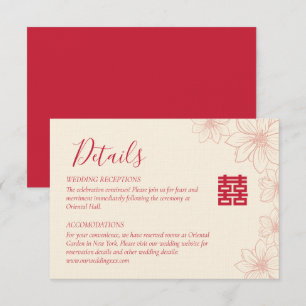 Boho red and beige floral Chinese wedding details  Enclosure Card