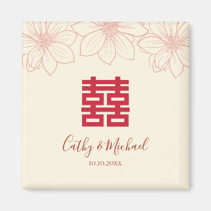 Boho red and beige floral Chinese wedding Magnet