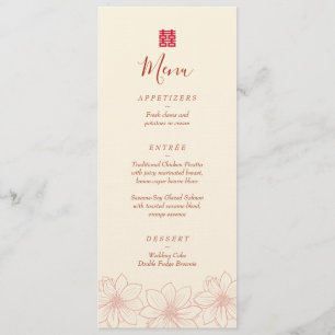 Boho red and beige floral Chinese wedding Menu