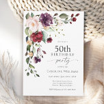 Boho Red and Purple Floral 50th Birthday Party Invitation<br><div class="desc">Celebrate a 50th birthday in beautiful boho style with this attractive watercolor floral birthday party invitation. It has a lovely floral corner bouquet in the stylish colour combination of burgundy red, blush pink, plum purple, and peach with leafy greenery scattered throughout. It makes a wonderful choice for celebrations from mid-summer,...</div>