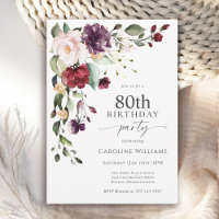 Boho Red and Purple Floral 80th Birthday Party