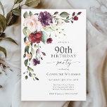 Boho Red and Purple Floral 90th Birthday Party Invitation<br><div class="desc">Celebrate a 90th birthday in beautiful boho style with this attractive watercolor floral birthday party invitation. It has a lovely floral corner bouquet in the stylish colour combination of burgundy red, blush pink, plum purple, and peach with leafy greenery scattered throughout. It makes a wonderful choice for celebrations from mid-summer,...</div>