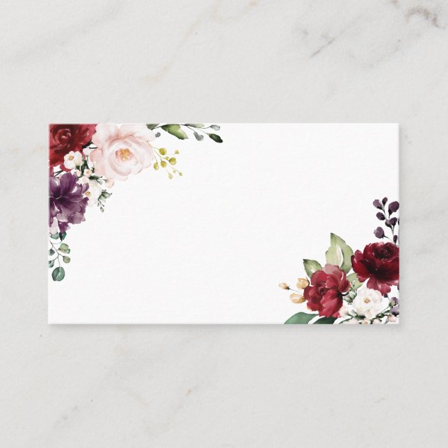 Boho Red and Purple Watercolor Flowers Place Card (Front)
