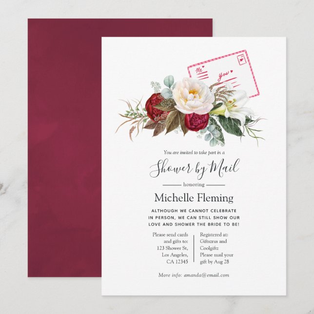 Boho Red and White Baby or Bridal Shower by Mail Invitation (Front/Back)