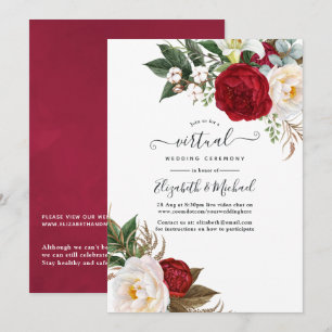 Boho Red and White Floral Online Virtual Wedding Invitation